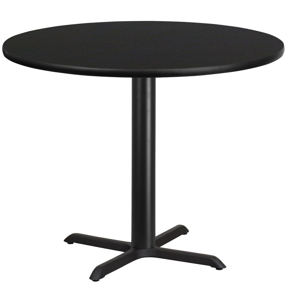 42'' Round Black Laminate Table Top with 33'' x 33'' Table Height Base. Picture 1