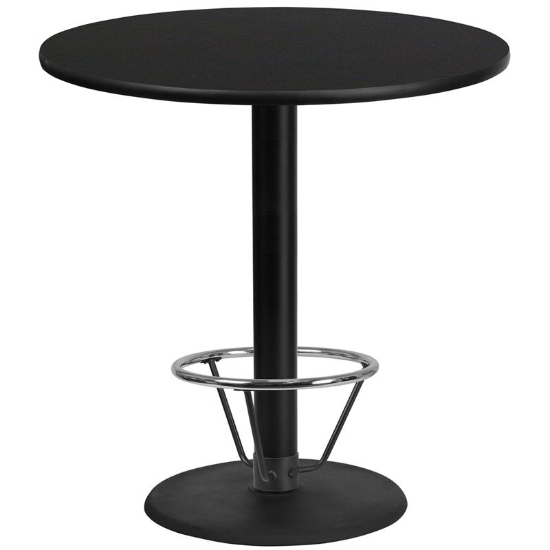 42'' Round Black Table Top with 24'' Round Bar Height Table Base and Foot Ring. Picture 1