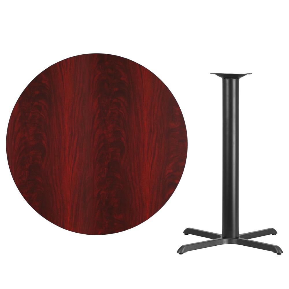 42'' Round Mahogany Laminate Table Top with 33'' x 33'' Bar Height Table Base. Picture 2