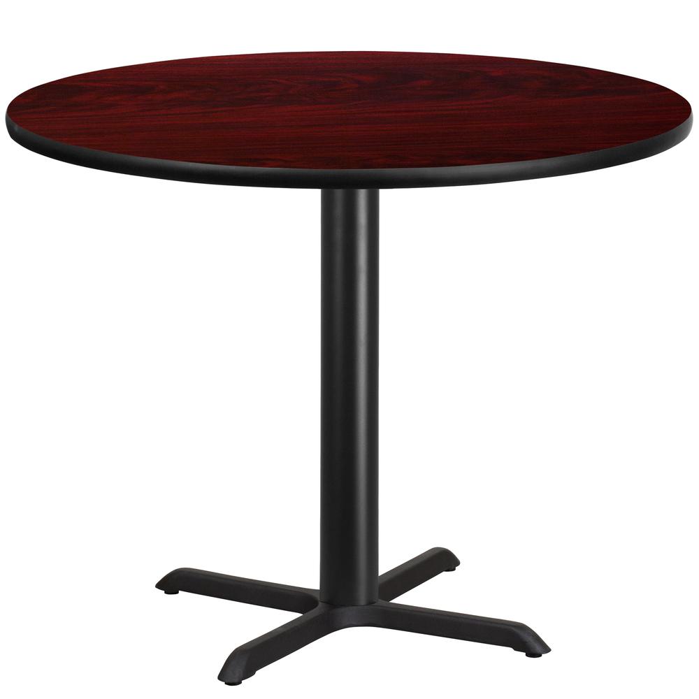 42'' Round Mahogany Laminate Table Top with 33'' x 33'' Table Height Base. Picture 1