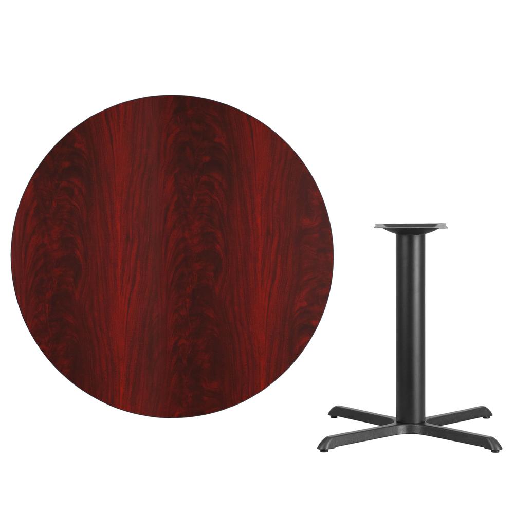 42'' Round Mahogany Laminate Table Top with 33'' x 33'' Table Height Base. Picture 2