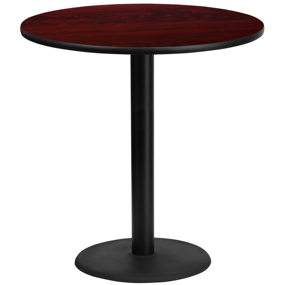 42'' Round Mahogany Laminate Table Top with 24'' Round Bar Height Table Base. Picture 1