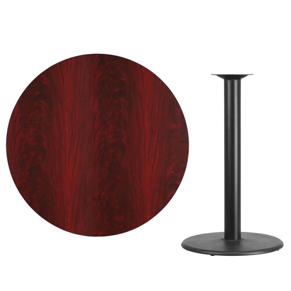 42'' Round Mahogany Laminate Table Top with 24'' Round Bar Height Table Base. Picture 2