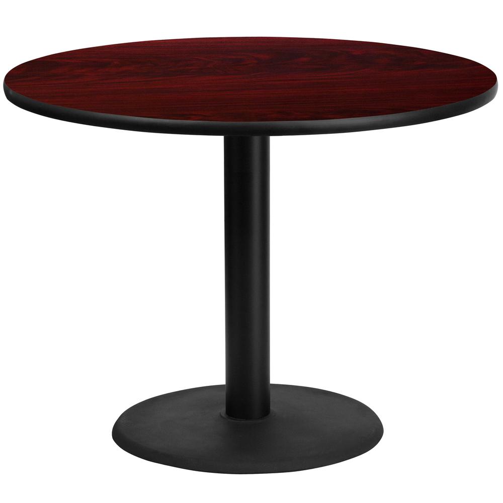 42'' Round Mahogany Laminate Table Top with 24'' Round Table Height Base. Picture 1