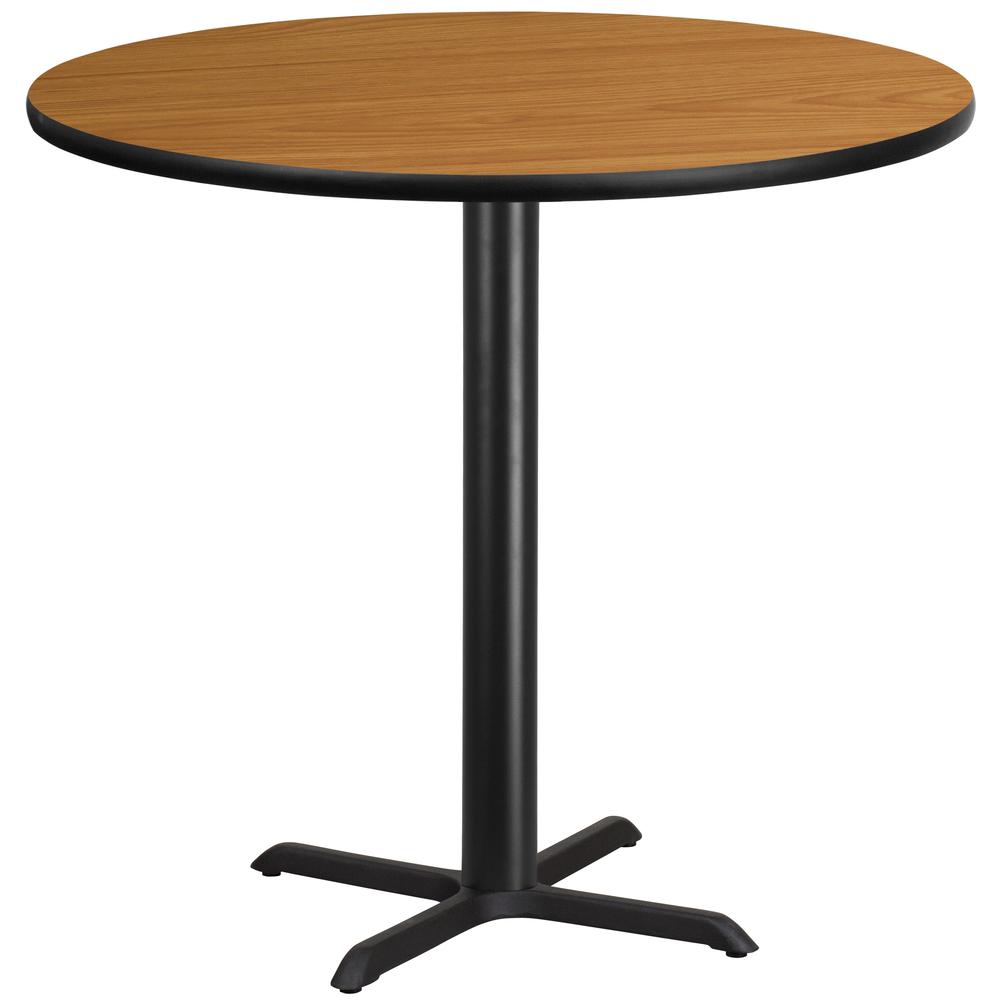 42'' Round Natural Laminate Table Top with 33'' x 33'' Bar Height Table Base. The main picture.