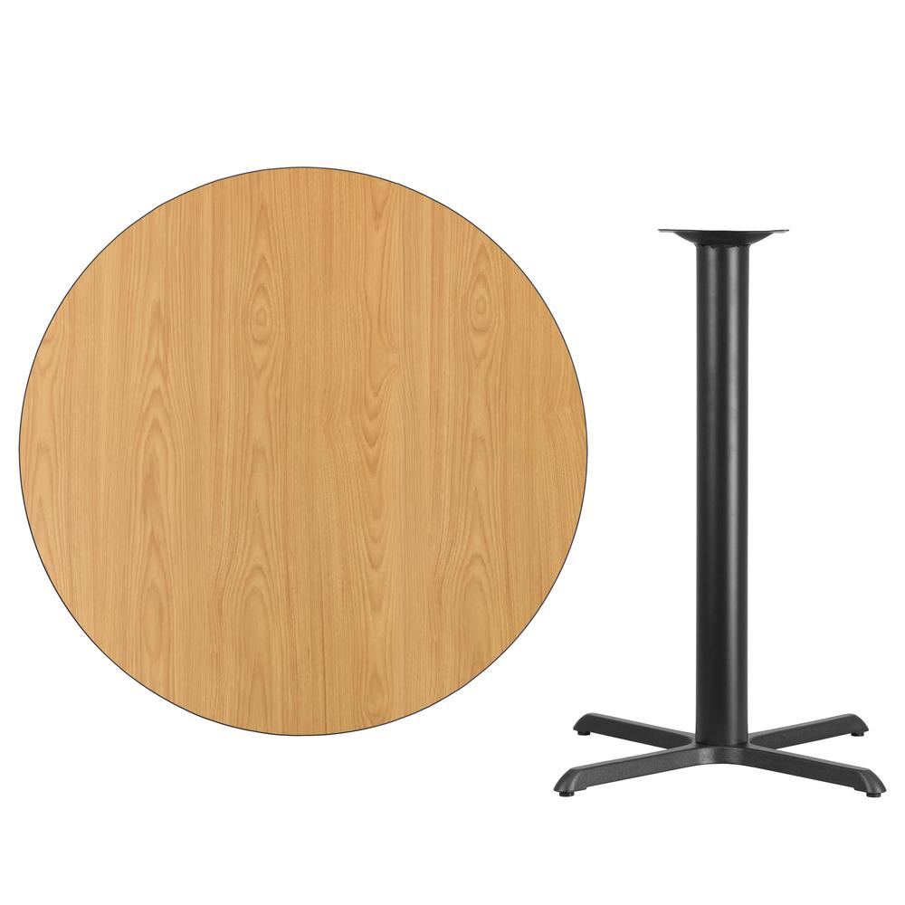 42'' Round Natural Laminate Table Top with 33'' x 33'' Bar Height Table Base. Picture 2