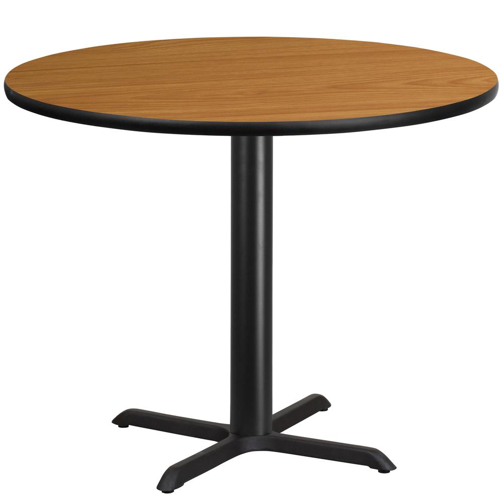 42'' Round Natural Laminate Table Top with 33'' x 33'' Table Height Base. The main picture.