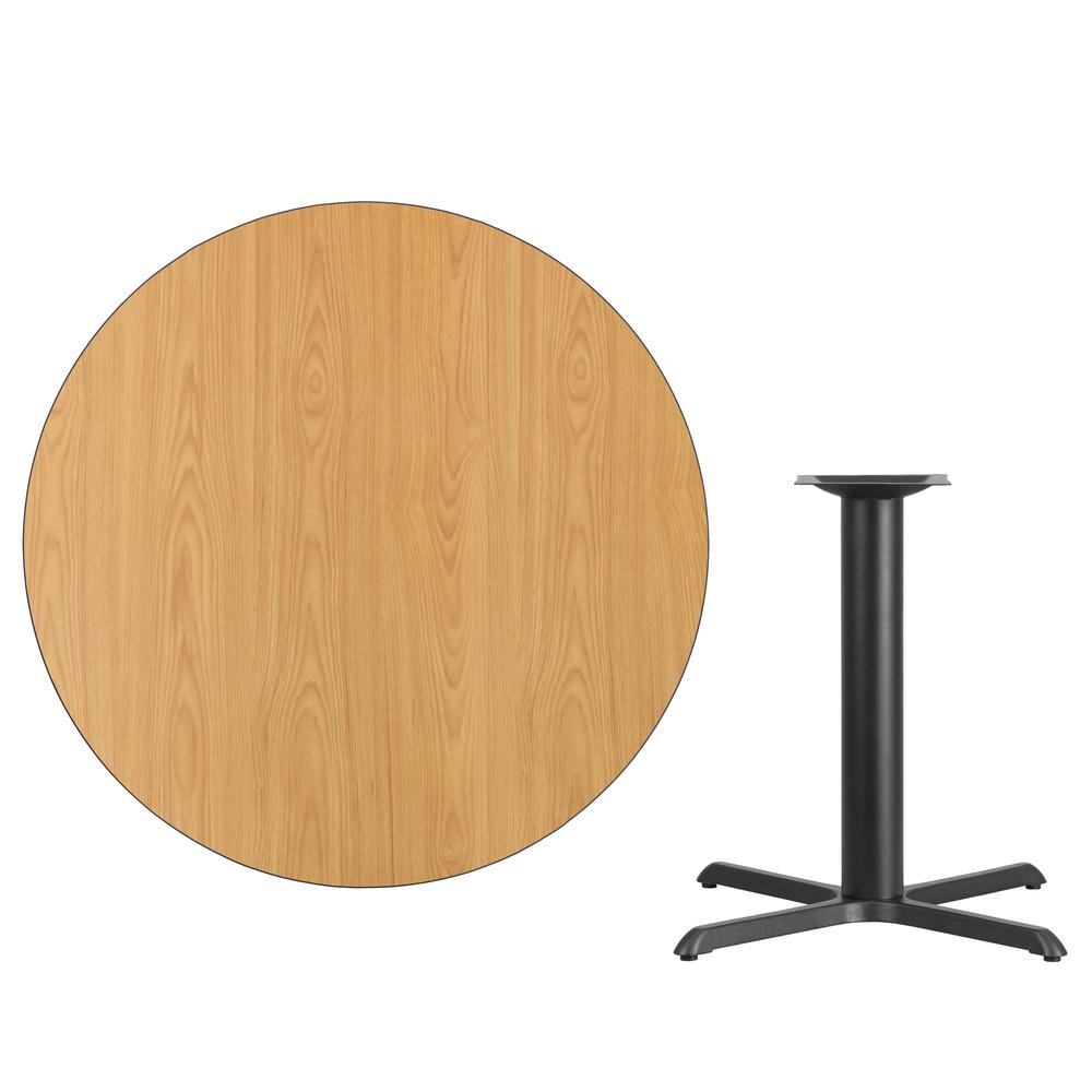 42'' Round Natural Laminate Table Top with 33'' x 33'' Table Height Base. Picture 2