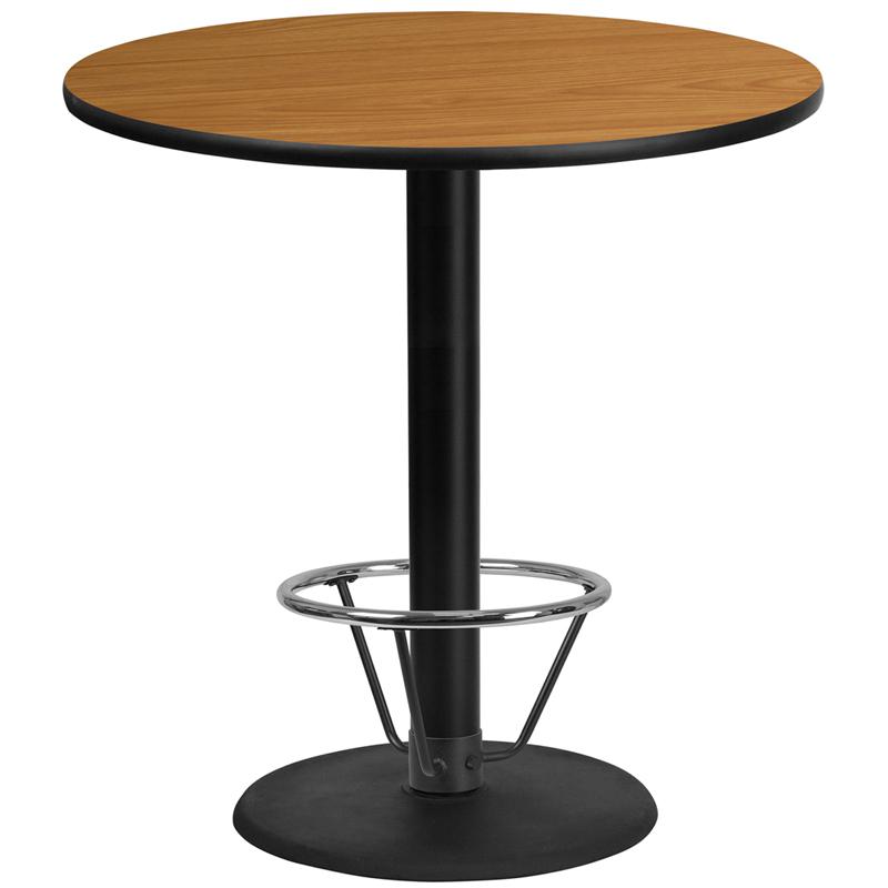 42'' Round Natural Table Top with 24'' Round Bar Height Table Base and Foot Ring. Picture 1