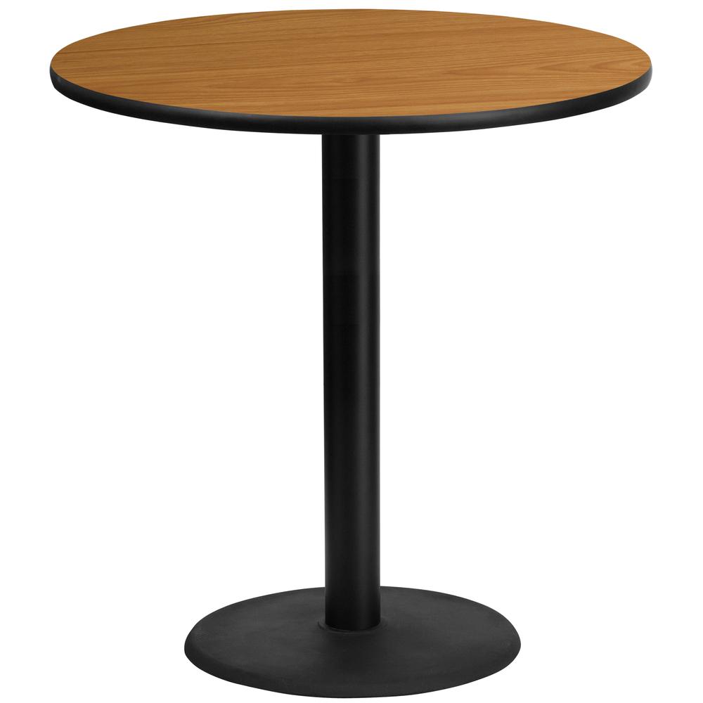 42'' Round Natural Laminate Table Top with 24'' Round Bar Height Table Base. Picture 1