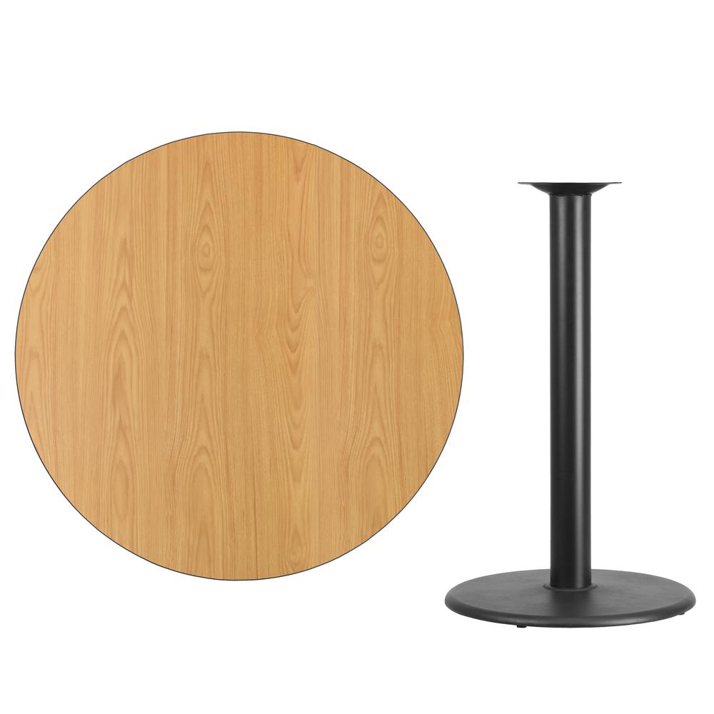 42'' Round Natural Laminate Table Top with 24'' Round Bar Height Table Base. Picture 2