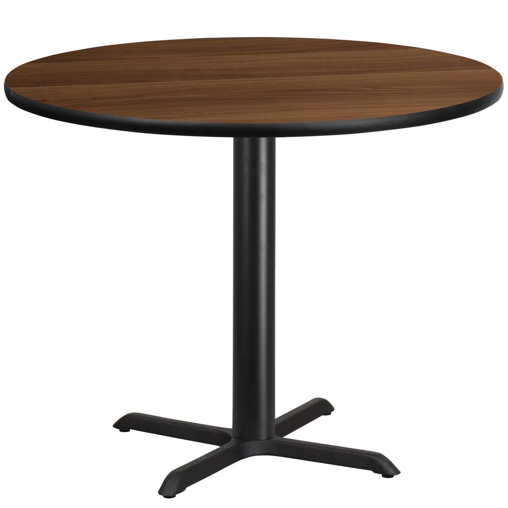 42'' Round Walnut Laminate Table Top with 33'' x 33'' Table Height Base. Picture 1