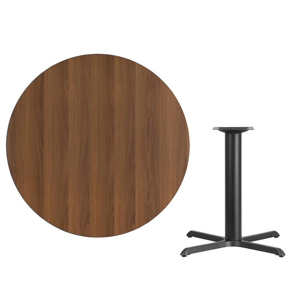 42'' Round Walnut Laminate Table Top with 33'' x 33'' Table Height Base. Picture 2