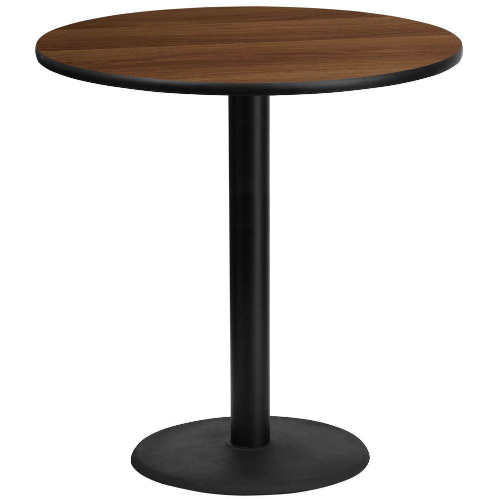 42'' Round Walnut Laminate Table Top with 24'' Round Bar Height Table Base. Picture 1