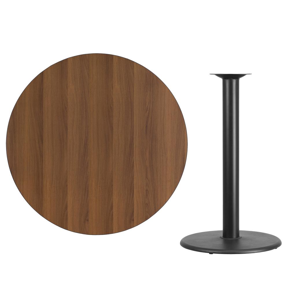 42'' Round Walnut Laminate Table Top with 24'' Round Bar Height Table Base. Picture 2