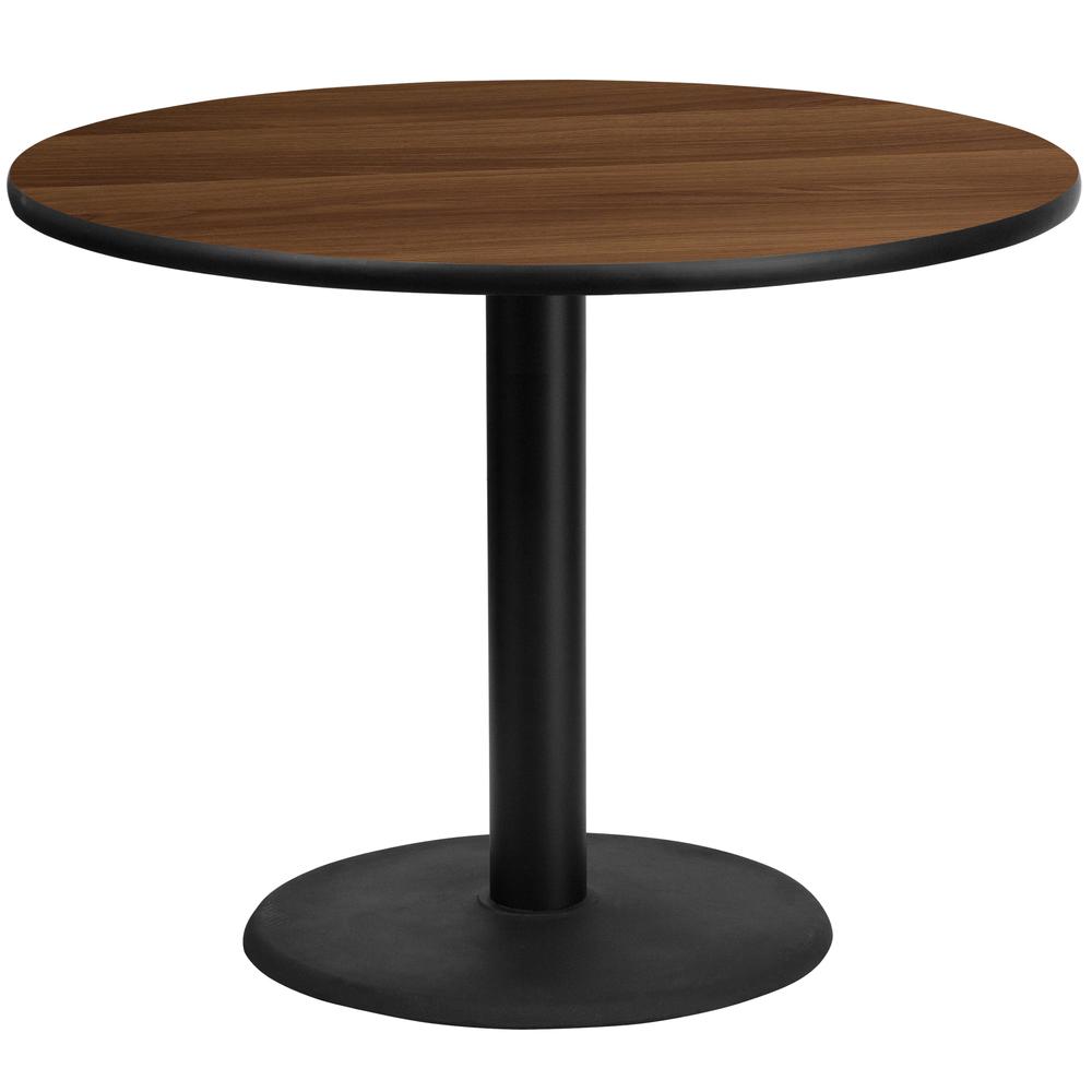 42'' Round Walnut Laminate Table Top with 24'' Round Table Height Base. Picture 1