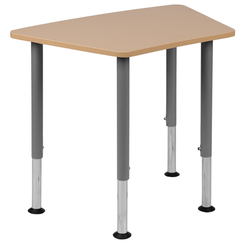 Triangular Natural Collaborative Student Desk (from 22.3" to 34"). Picture 1