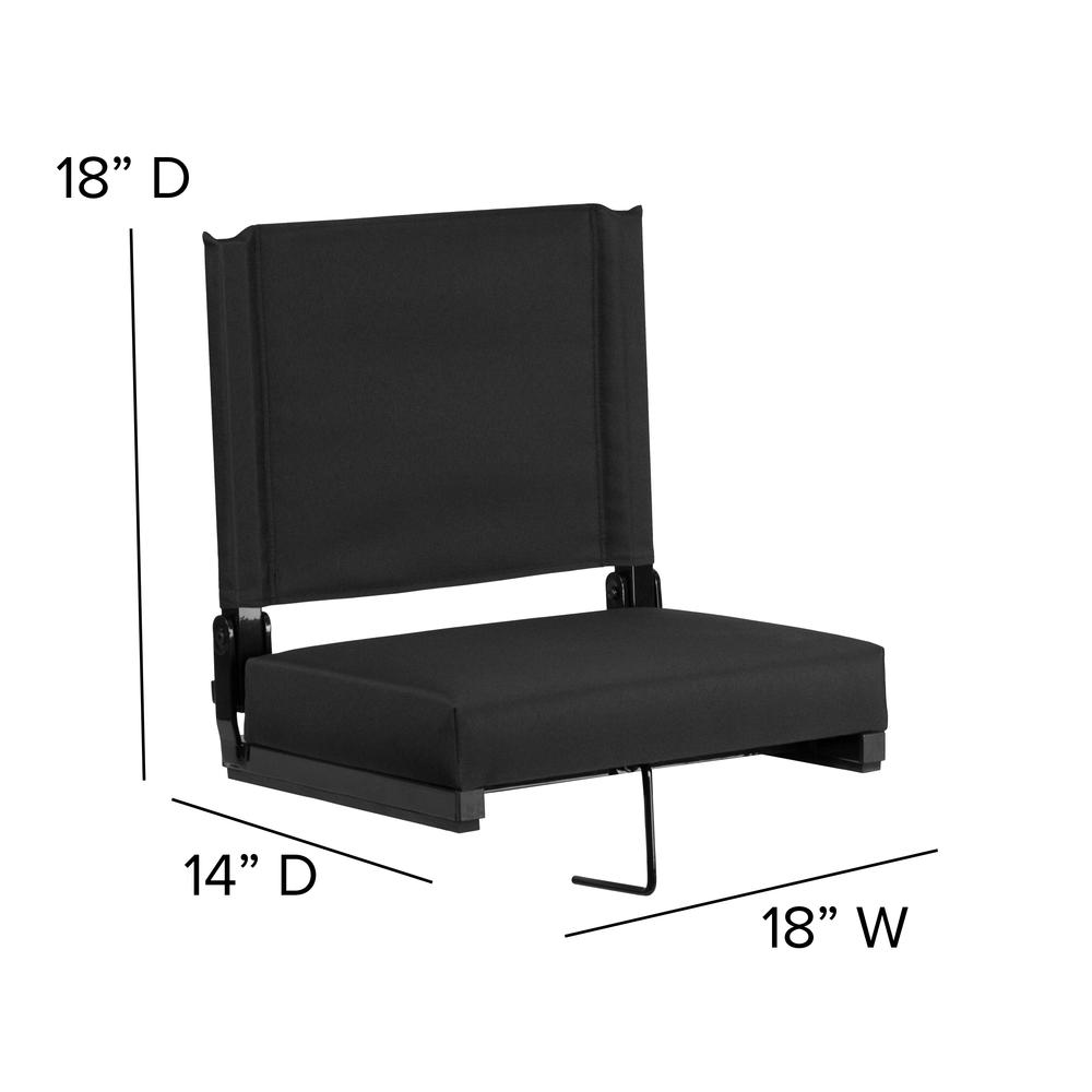 500 lb. Rated Lightweight Stadium Chair with Handle & Ultra-Padded Seat, Black. Picture 2