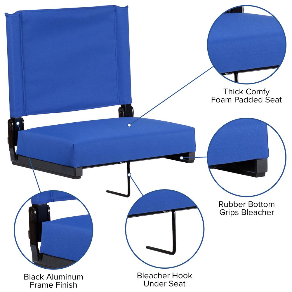 500 lb. Rated Lightweight Stadium Chair with Handle & Ultra-Padded Seat, Blue. Picture 7