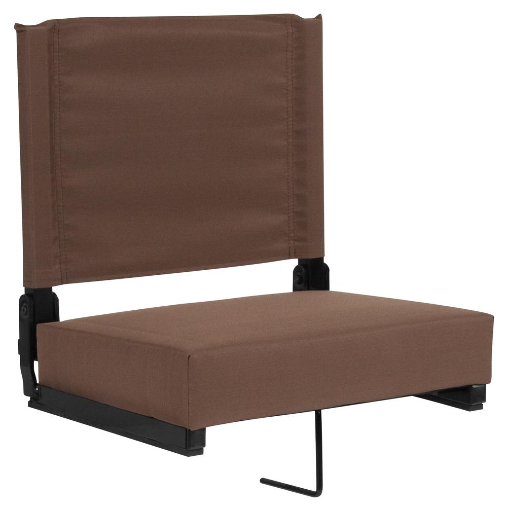 500 lb. Rated Lightweight Stadium Chair with Handle & Ultra-Padded Seat, Brown. Picture 1