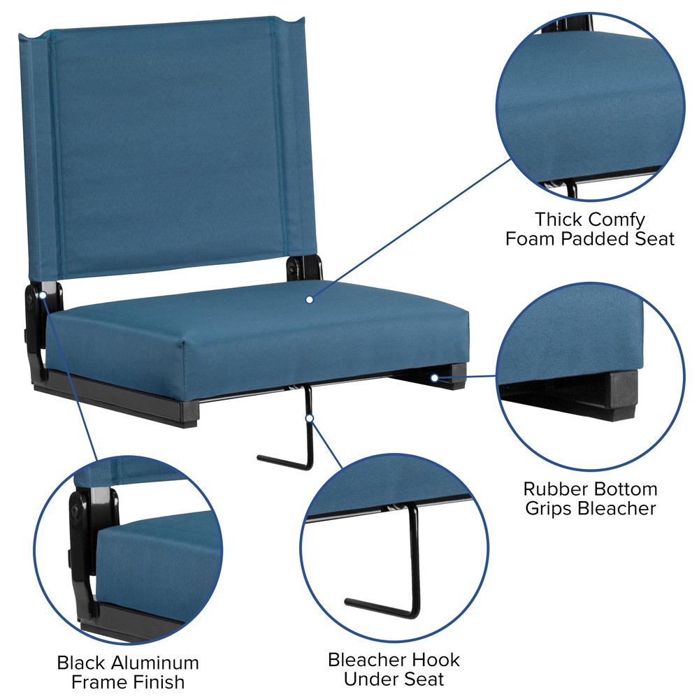 500 lb. Rated Lightweight Stadium Chair with Handle & Ultra-Padded Seat, Teal. Picture 7