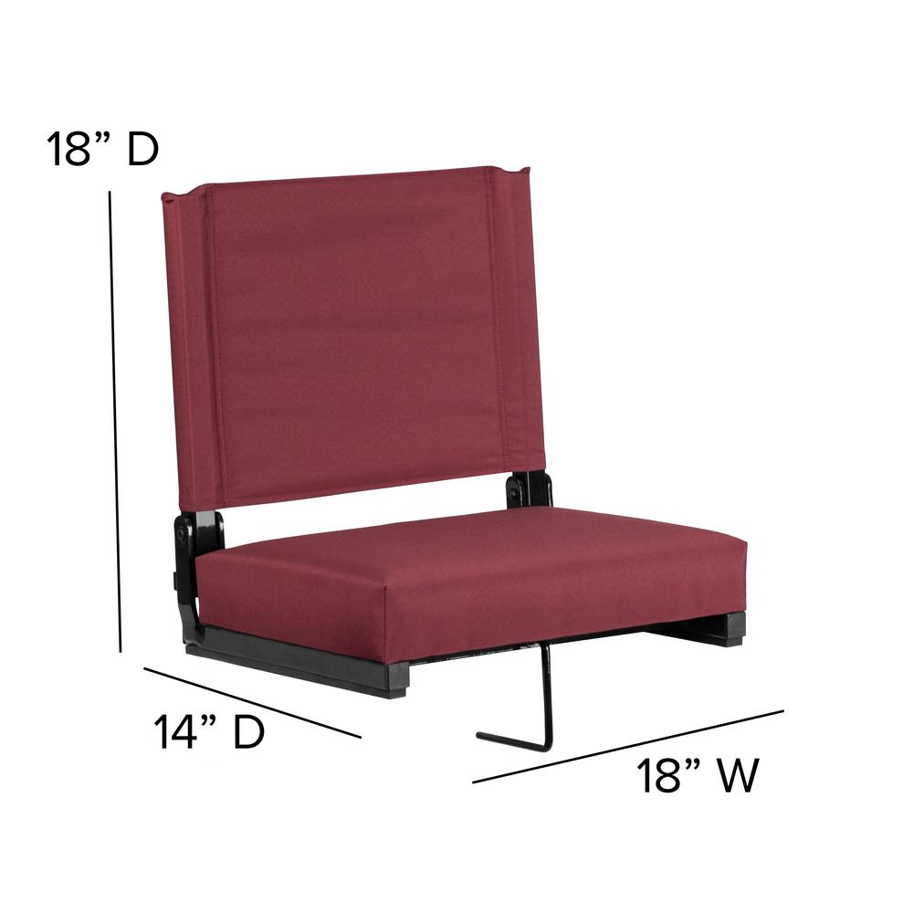 500 lb. Rated Lightweight Stadium Chair with Handle & Ultra-Padded Seat, Maroon. Picture 2