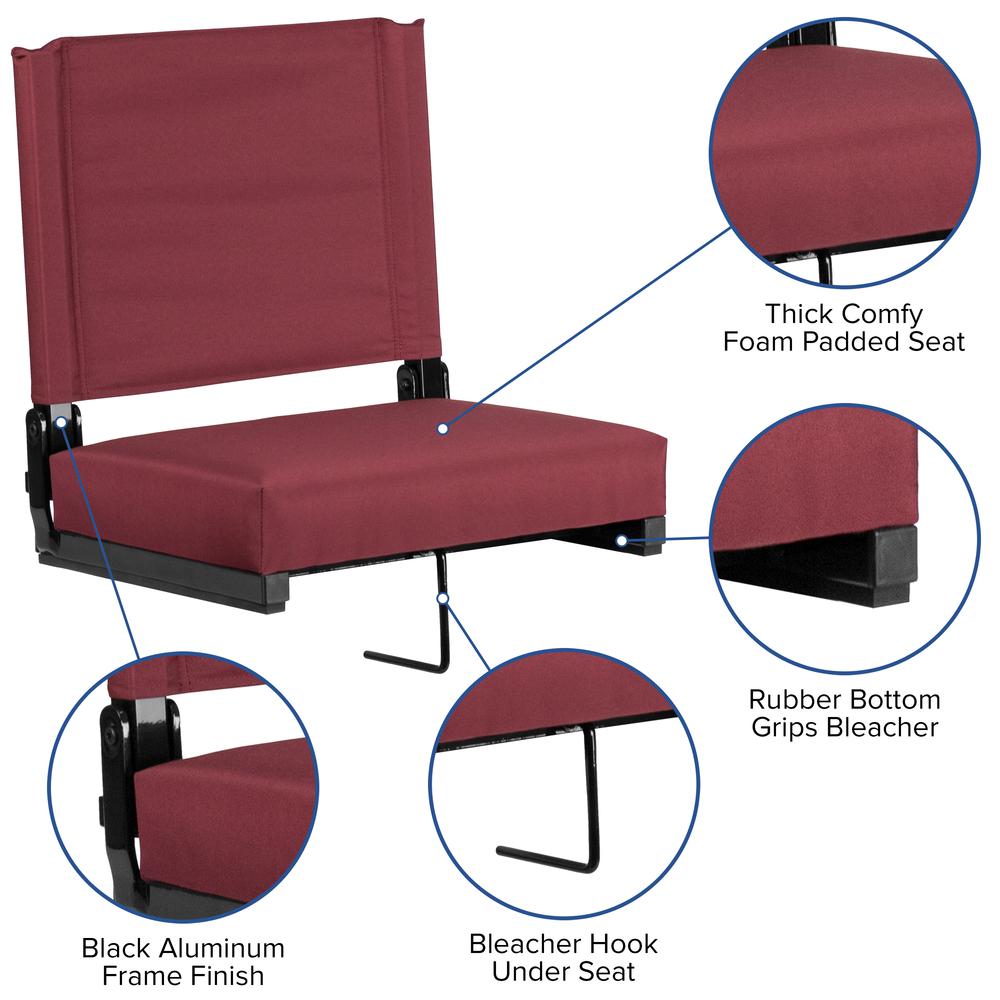 500 lb. Rated Lightweight Stadium Chair with Handle & Ultra-Padded Seat, Maroon. Picture 7