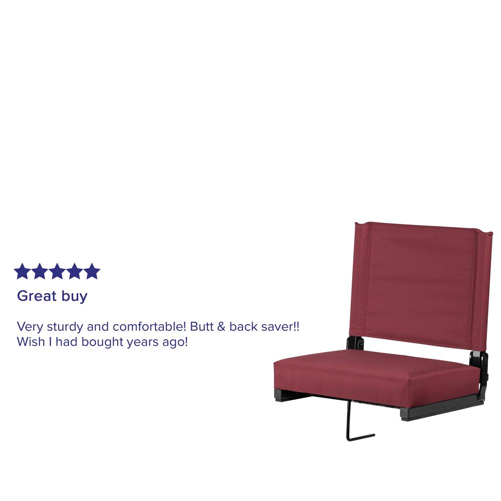 500 lb. Rated Lightweight Stadium Chair with Handle & Ultra-Padded Seat, Maroon. Picture 9