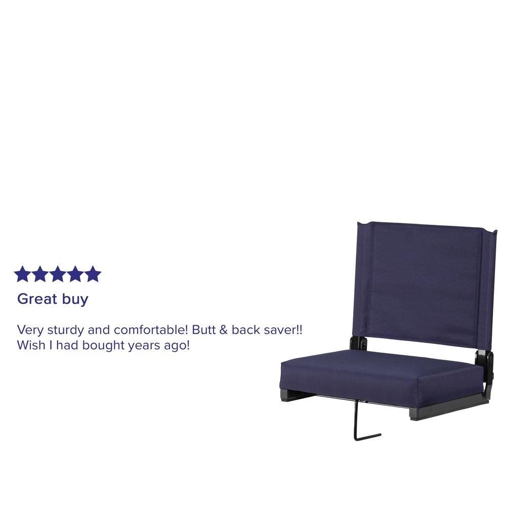 500 lb. Rated Lightweight Stadium Chair with Handle & Ultra-Padded Seat, Navy Blue. Picture 6