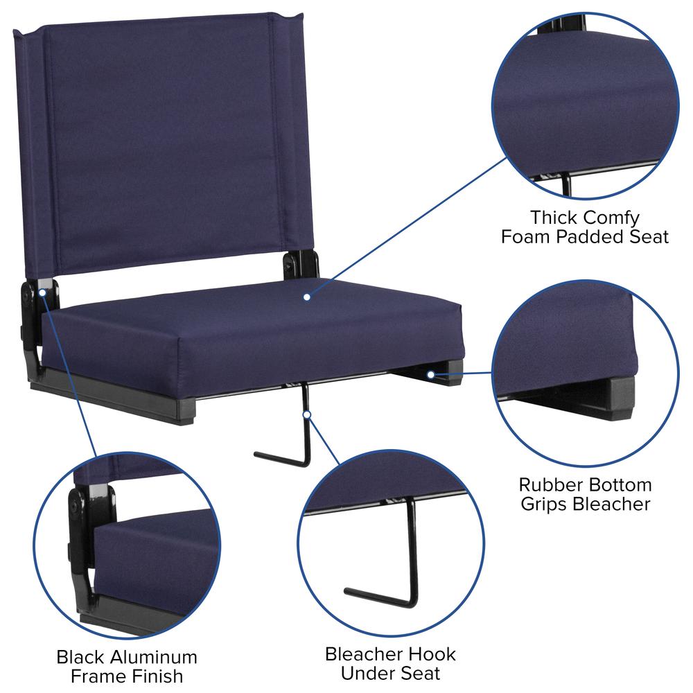500 lb. Rated Lightweight Stadium Chair with Handle & Ultra-Padded Seat, Navy. Picture 7