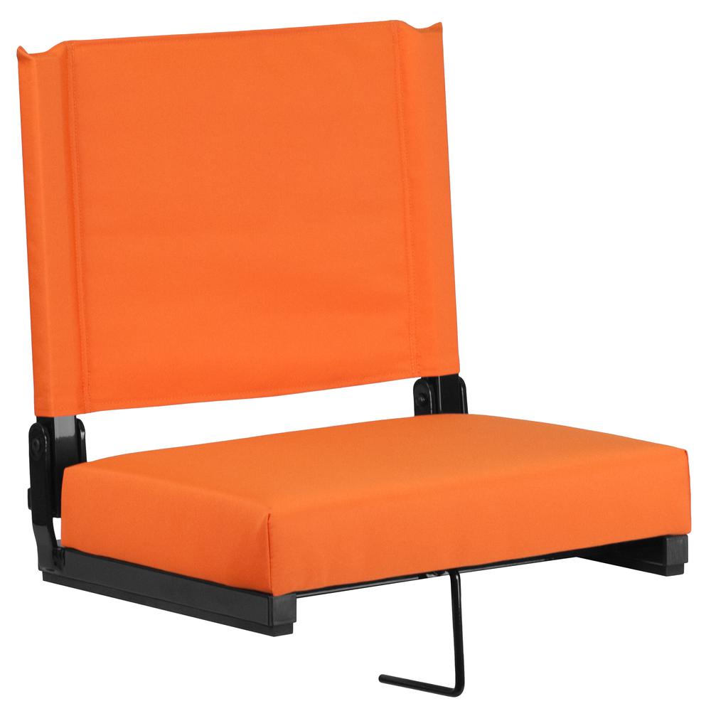 Grandstand Comfort Seats by Flash with 500 LB. Weight Capacity Lightweight Aluminum Frame and Ultra-Padded Seat in Orange. Picture 1