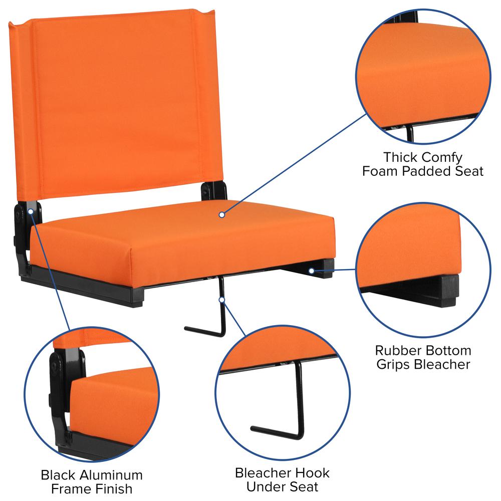 500 lb. Rated Lightweight Stadium Chair with Handle & Ultra-Padded Seat, Orange. Picture 7