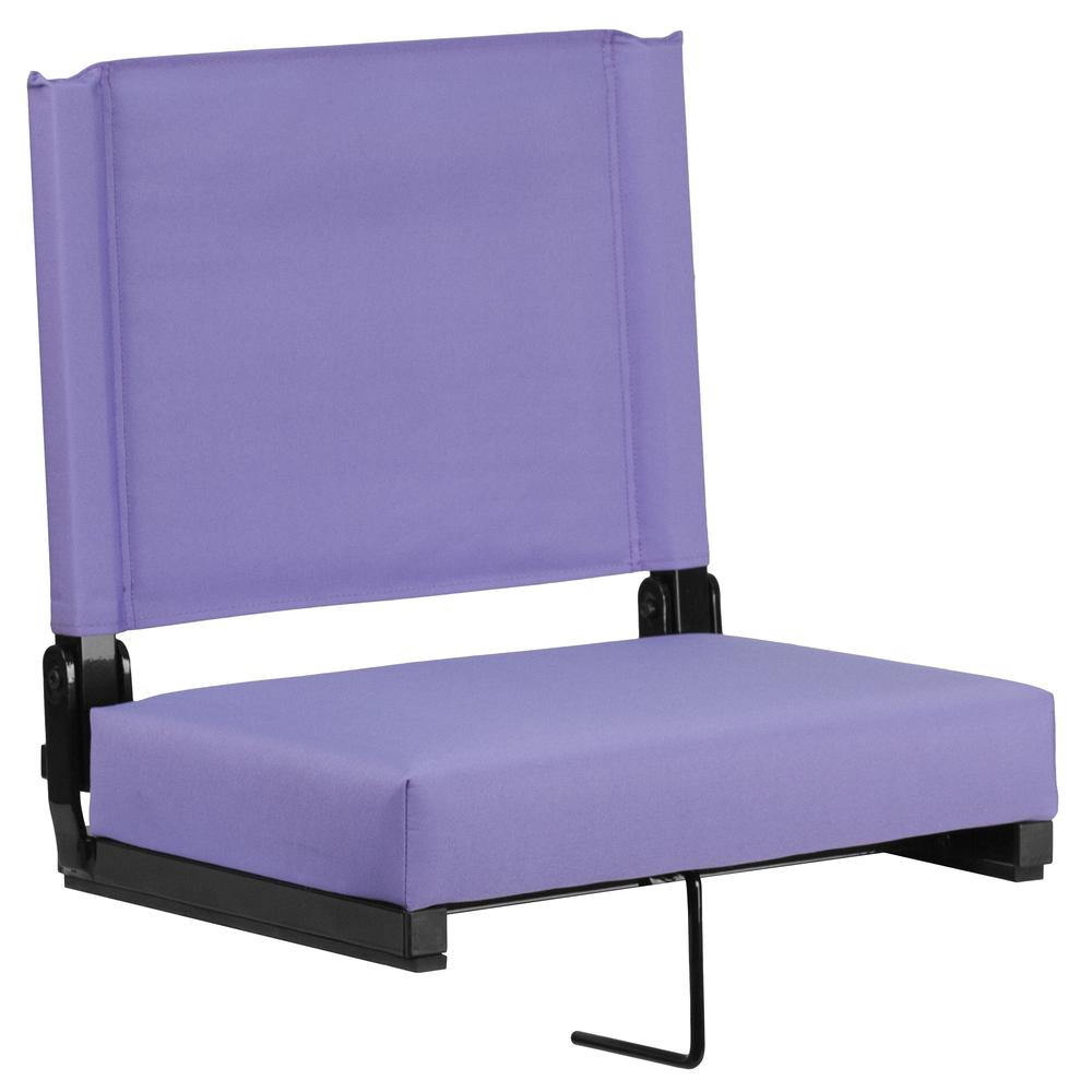 Grandstand Comfort Seats by Flash with 500 LB. Weight Capacity Lightweight Aluminum Frame and Ultra-Padded Seat in Purple. Picture 1