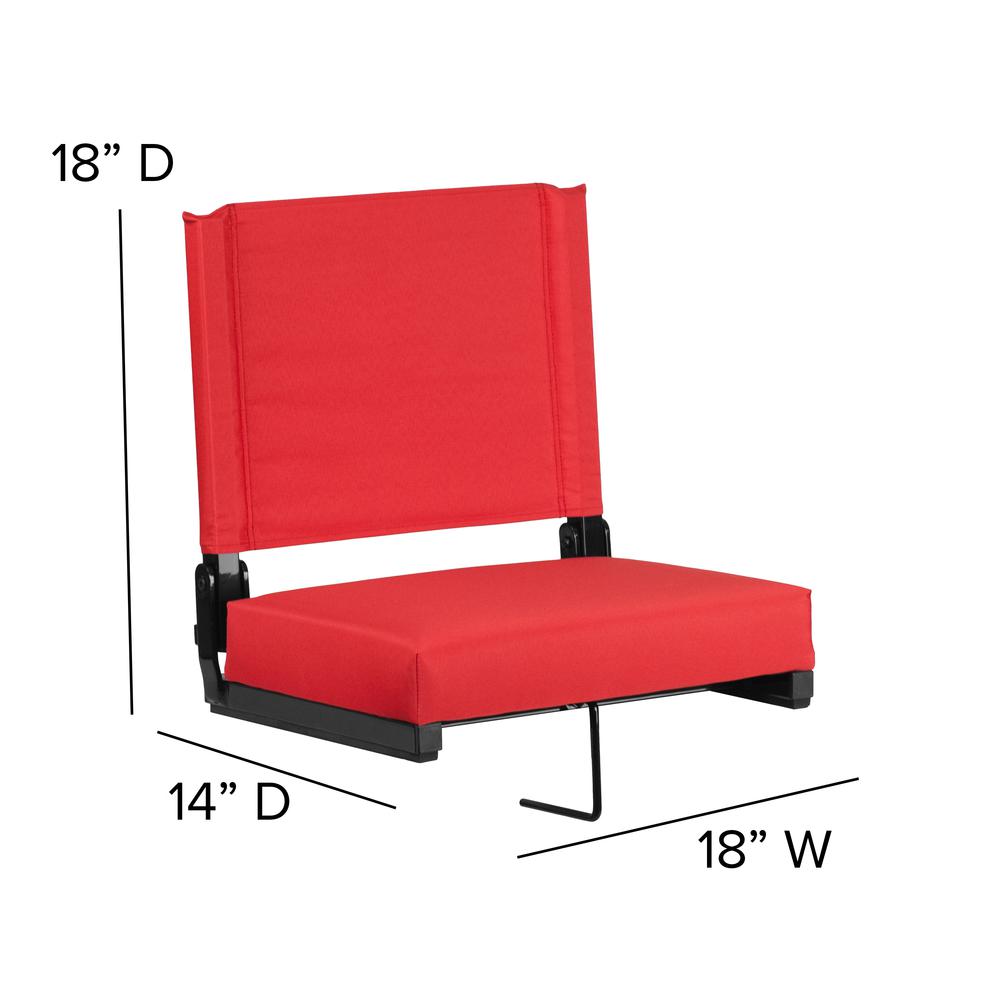 500 lb. Rated Lightweight Stadium Chair with Handle & Ultra-Padded Seat, Red. Picture 2