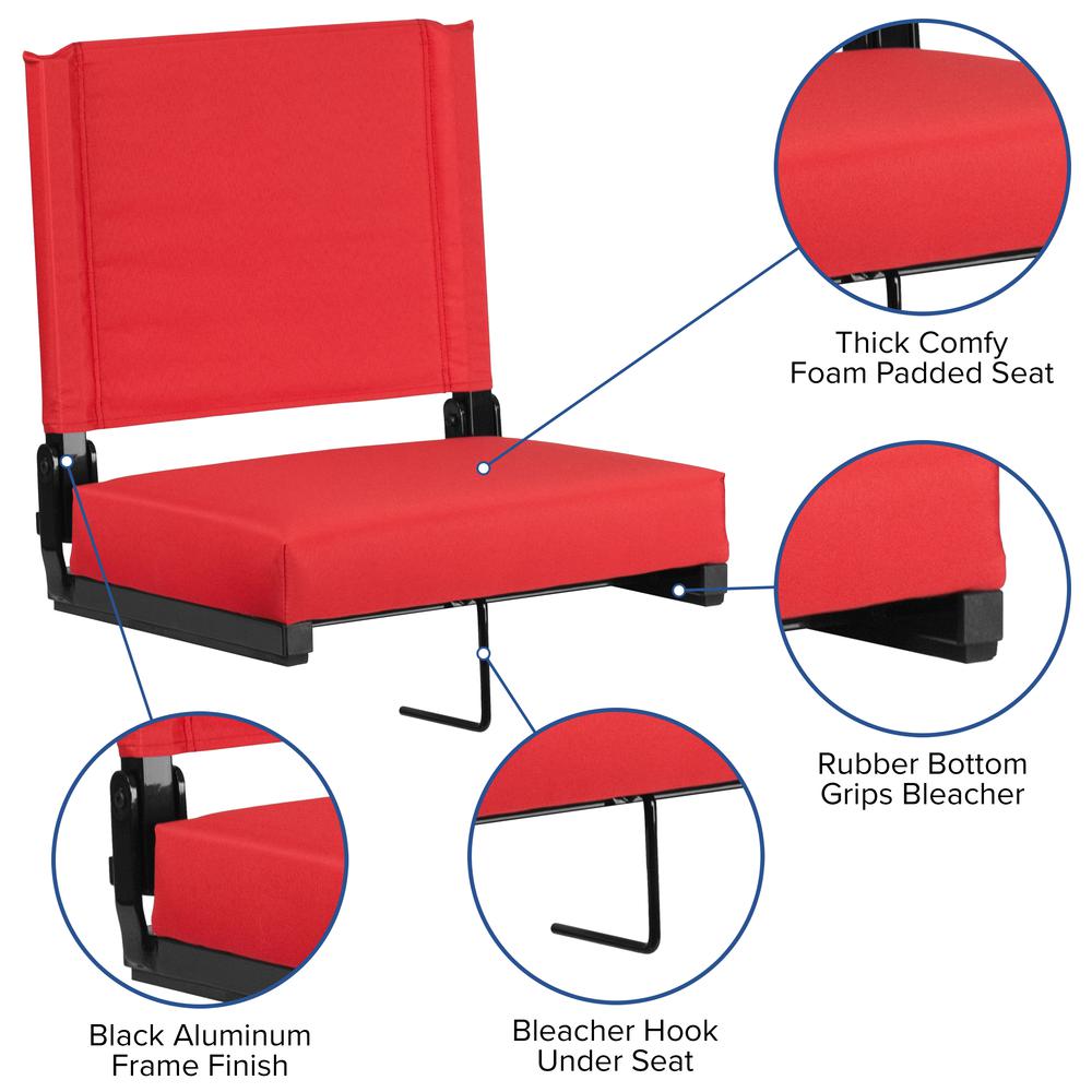 500 lb. Rated Lightweight Stadium Chair with Handle & Ultra-Padded Seat, Red. Picture 6