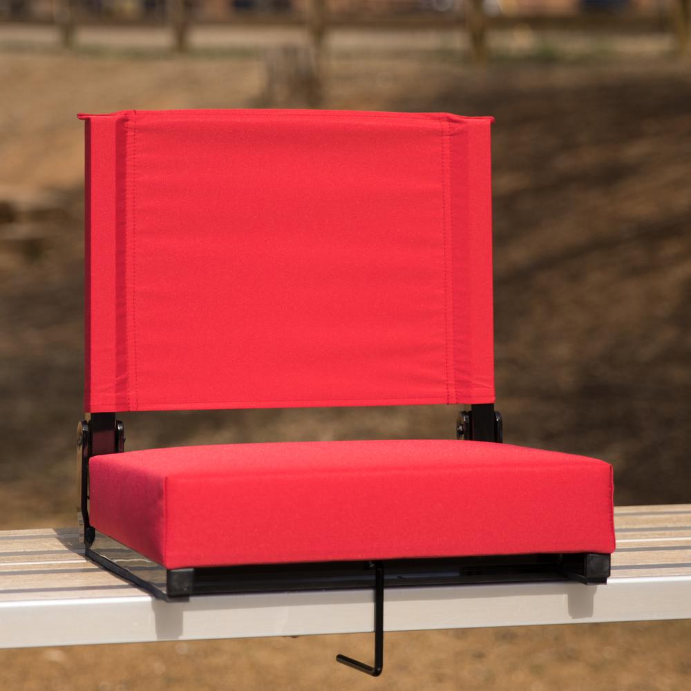 500 lb. Rated Lightweight Stadium Chair with Handle & Ultra-Padded Seat, Red. Picture 8