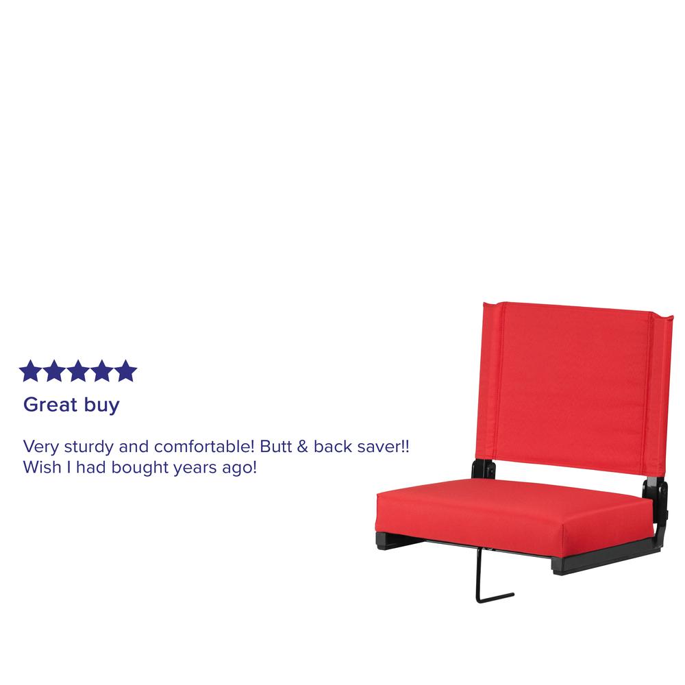 500 lb. Rated Lightweight Stadium Chair with Handle & Ultra-Padded Seat, Red. Picture 9