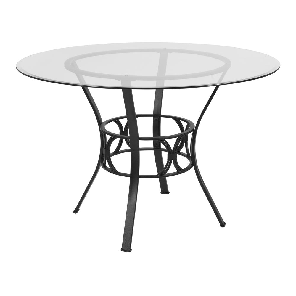 45'' Round Glass Dining Table with Black Metal Frame. Picture 1