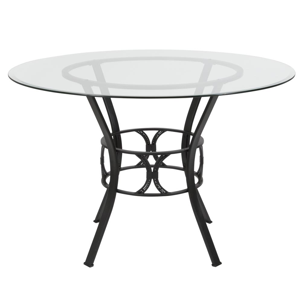 45'' Round Glass Dining Table with Black Metal Frame. Picture 2
