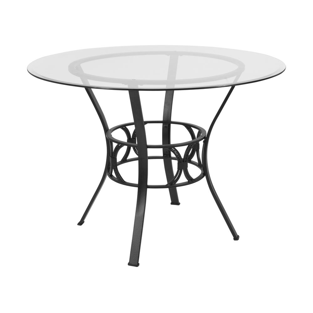 42'' Round Glass Dining Table with Black Metal Frame. Picture 1