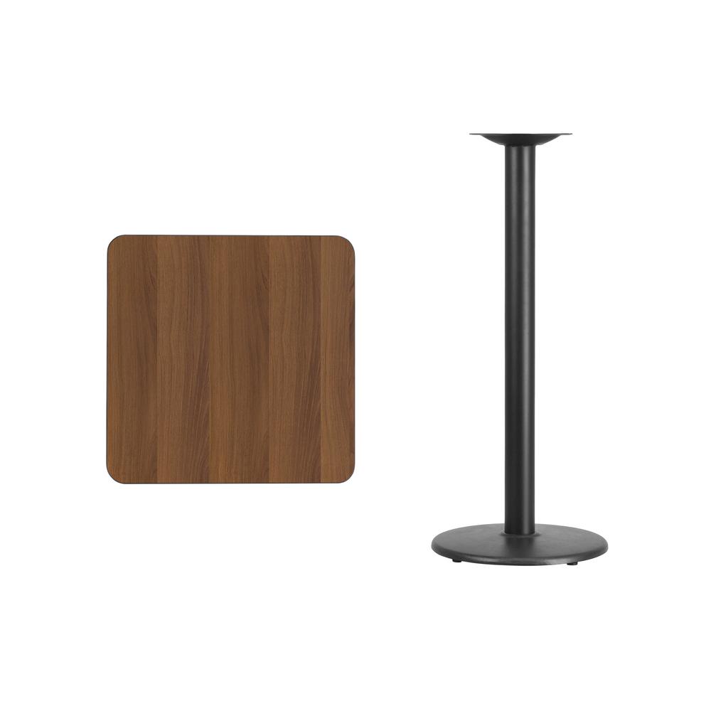 24'' Square Walnut Laminate Table Top with 18'' Round Bar Height Table Base. Picture 2