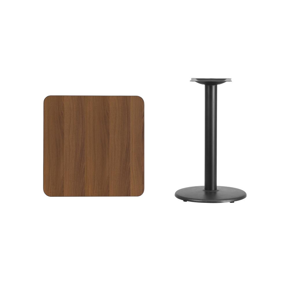 24'' Square Walnut Laminate Table Top with 18'' Round Table Height Base. Picture 2