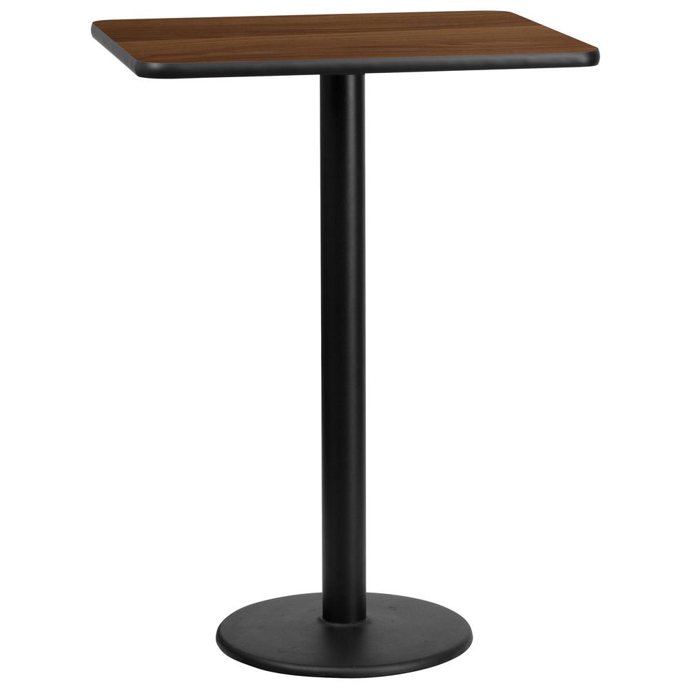 24'' x 30'' Rectangular Walnut Laminate Table Top with 18'' Round Bar Height Table Base. Picture 1