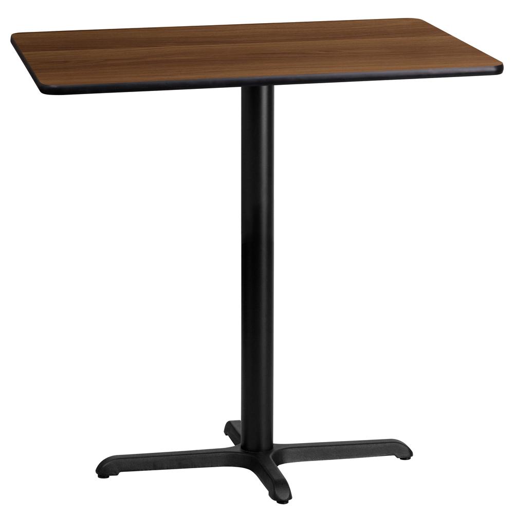 24'' x 42'' Rectangular Walnut Laminate Table Top with 23.5'' x 29.5'' Bar Height Table Base. Picture 1