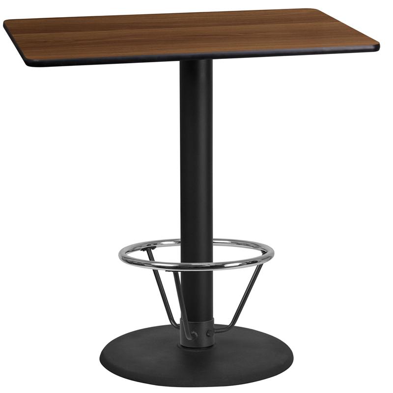 24'' x 42'' Walnut Table Top with 24'' Round Bar Height Table Base and Foot Ring. Picture 1