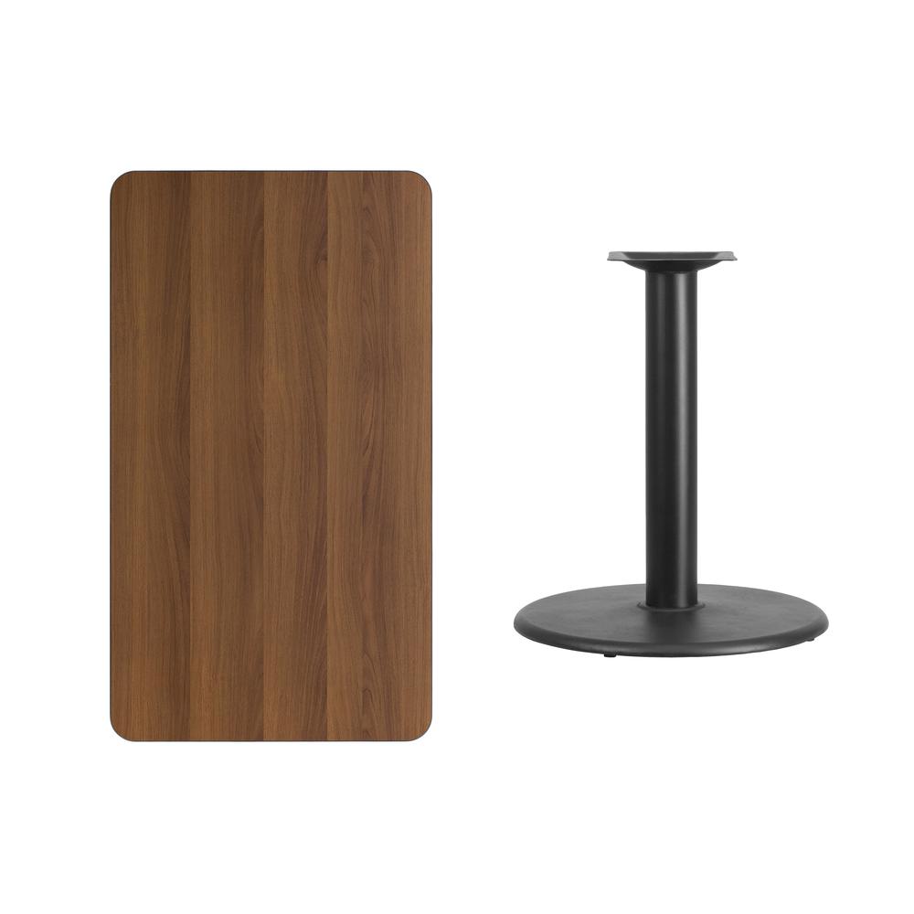 24'' x 42'' Rectangular Walnut Laminate Table Top with 24'' Round Table Height Base. Picture 2