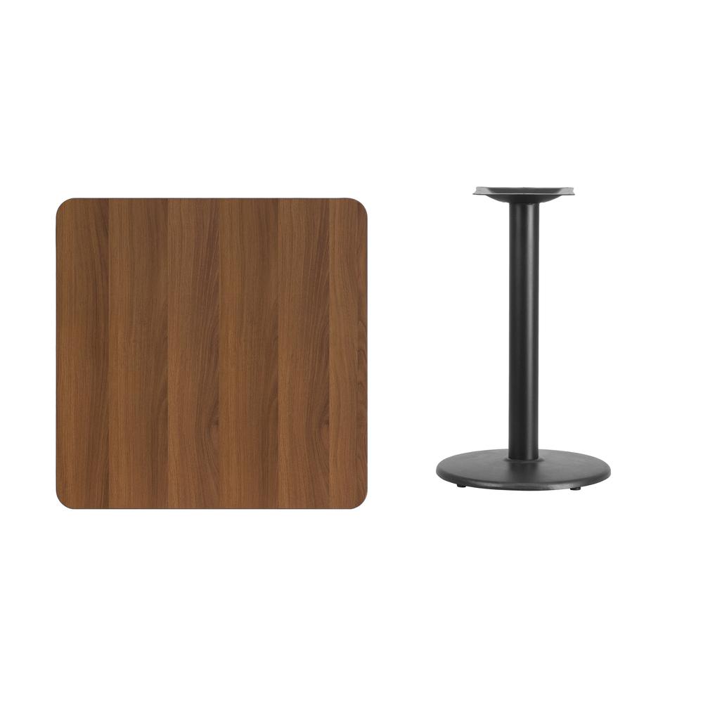 30'' Square Walnut Laminate Table Top with 18'' Round Table Height Base. Picture 2