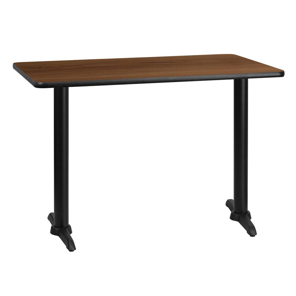 30'' x 42'' Rectangular Walnut Laminate Table Top with 5'' x 22'' Table Height Bases. Picture 1