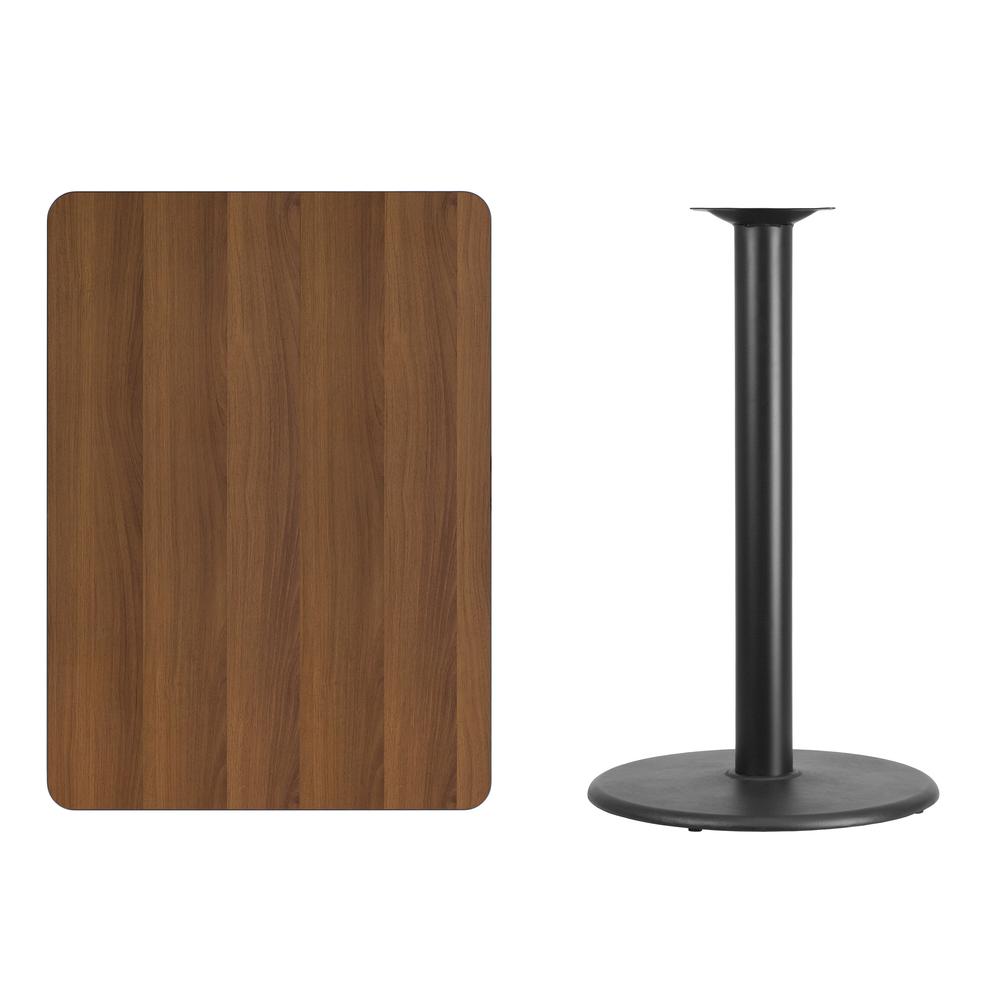30'' x 42'' Rectangular Walnut Laminate Table Top with 24'' Round Bar Height Table Base. Picture 2