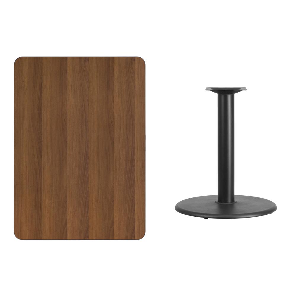 30'' x 42'' Rectangular Walnut Laminate Table Top with 24'' Round Table Height Base. Picture 2